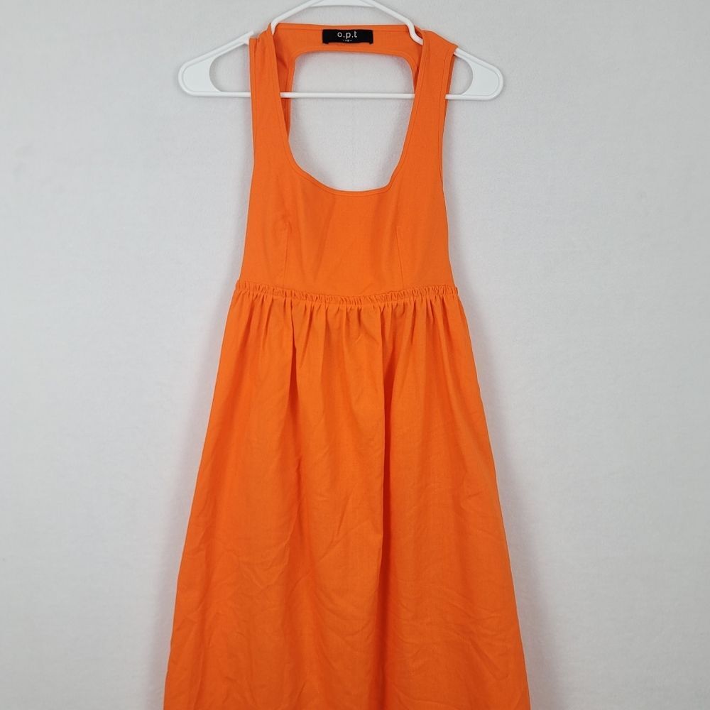 O.p.t. Mariabella Linen-blend Midi Dress In Orange XS Open Back Fall Photoshoot - Picture 3 of 8